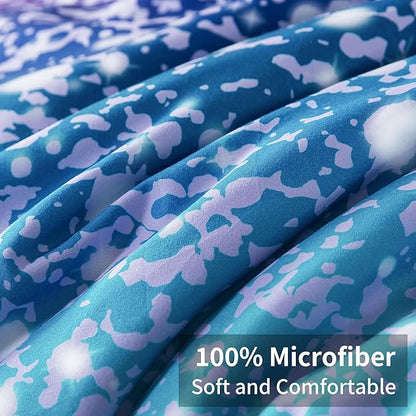 Litanika Galaxy Comforter Twin(66x90lnch), 3 Pieces(1 Blue Glitter Ombre Comforter, 2 Pillowcases), 3D Colorful Rainbow Bedding Set, Microfiber Comforter Set for Kid Boy Girl Teen