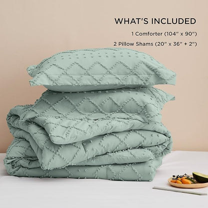 Bedsure King Size Comforter Set - Sage Green Comforter, Boho Tufted Shabby Chic Bedding Comforter Set, 3 Pieces Farmhouse Bed Set for All Seasons, Fluffy Soft Bedding Set with 2 Pillow Shams
