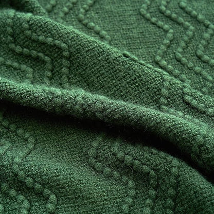 MIULEE Dark Green Knitted Throw Blanket for Couch Boho Textured Cozy Woven Blanket with Tassels for Sofa Chair Bed Living Room Acrylic Wave Pattern 50"x60"