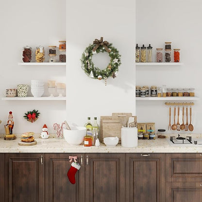 Fun Memories Floating Shelves for Wall, 24" Rustic Wood Deep Wall Mounted Shelves with Invisible Brackets for Decor & Storage, Floating Shelf for Living Room, Bathroom (White, Set of 2)