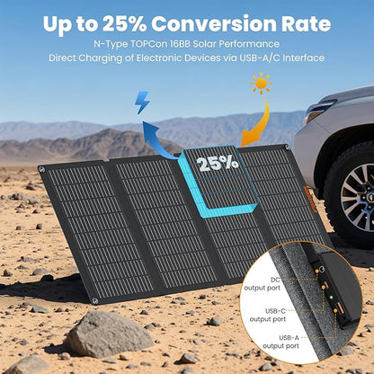 50W Portable Solar Panels,Foldable Solar Panel Charger IP68 Waterproof with USB-A and USB-C Ports DC 18V Output for Small Power Station Outdoor Camping RV Trip
