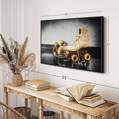 ElephantStock Vintage Skates Pop Wall Art - Horizontal Framed Canvas - 1-Piece Living Room Wall Decor - Sport Photography Canvas Print - Beige and Black Decor for Wall - 40" X 27"