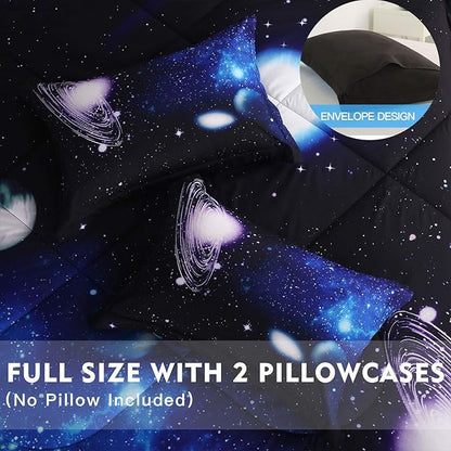 Litanika 3D Galaxy Comforter Full(79x90lnch), 3 Pieces(1 Galaxy Comforter, 2 Pillowcases) Universe Outer Space Bedding Set, Microfiber Comforter Set for Kid Boy Girl Teen