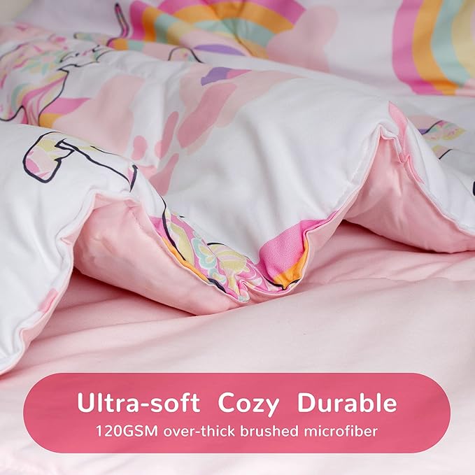 SLEEP ZONE Kids Unicorn Bedding Comforter Set Full/Queen Size - Super Soft & Cute Printed 3-Piece Comforter Set All Seasons for Girls, Fade Resistant, Machine Washable, Pink Unicorn