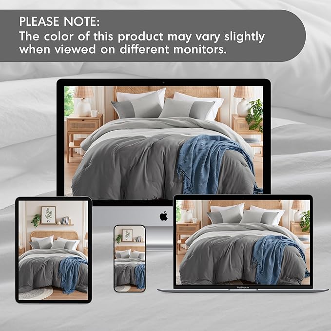 Grey Comforter Queen Set - Modern Soft Farmhouse Comforter Sets for Men, Masculine Colorblock Pattern Bedding Set for All Season, 3 Pieces includes 1 Comforter, 2 Shams (90"x 90")