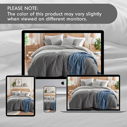 Grey Comforter Queen Set - Modern Soft Farmhouse Comforter Sets for Men, Masculine Colorblock Pattern Bedding Set for All Season, 3 Pieces includes 1 Comforter, 2 Shams (90"x 90")