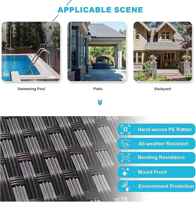 Kullavik 13PCS Outdoor Patio Furniture Set with 43" 55000BTU Gas Propane Fire Pit Table PE Wicker Rattan Sectional Sofa Patio Conversation Sets,Blue