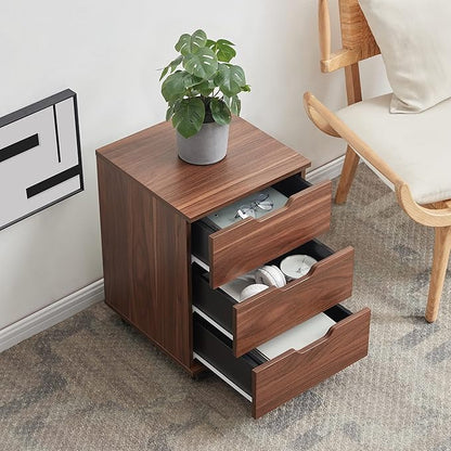 Farini 3-Drawer Vertical Filing Cabinet Rolling Wood Mobile File Cabinets Under Desk for Home Office with Casters (Brown Walnut, Fully Assembled)