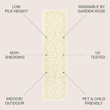 JONATHAN Y Vintage Filigree Indoor Outdoor Runner Rug 2X10 Cream/Yellow, Charleston Textured Weave for Backyard, Patio, Porch, Easy-Cleaning, High Traffic, Pet-Friendly, Non-Shedding (SMB106M-210)