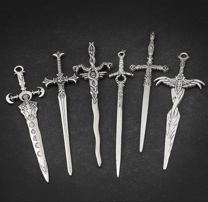 6PCS Sword Hair Pins for Women, Metal Hair Sticks Set, Decorative Hair Pins for Bun Updo, Fantasy Gothic Medieval Renaissance Hair Accessories, Hair Sticks for Long Thick Hair