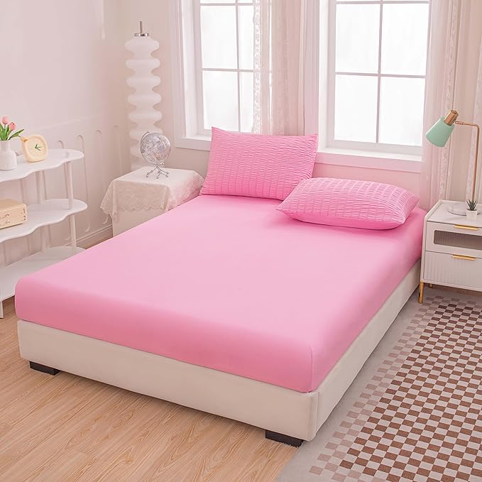 Pink Comforter Sets Queen Size, Pink Bedding Sets,Bed in a Bag Comforter 5 Pieces-Soft Lightweight Microfiber Bed Set for All Season…