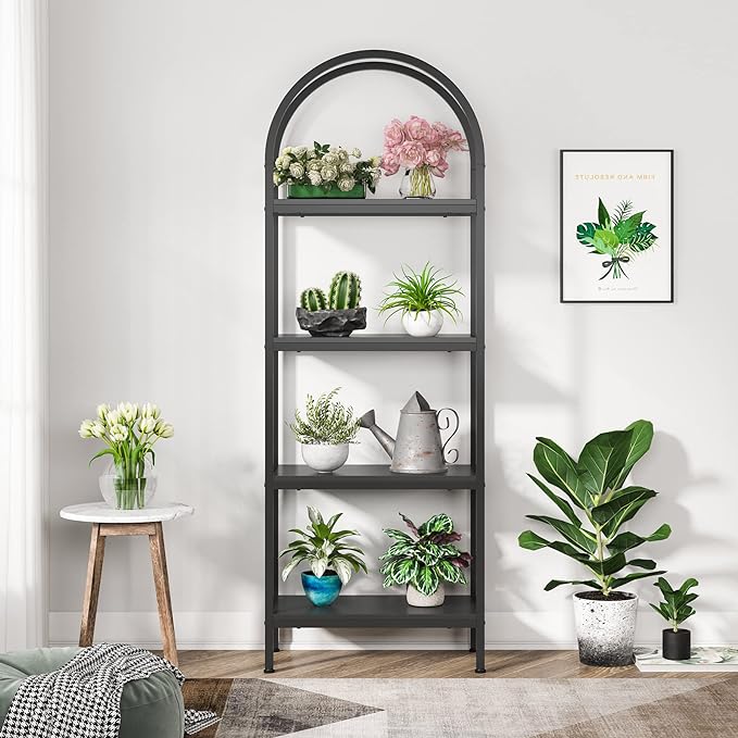 Tribesigns 4-Tier Open Bookshelf, 70.8" Wood Bookcase Storage Shelves with Metal Frame, Freestanding Display Rack Tall Shelving Unit for Office, Bedroom, Living Room, Easy Assembly (Black, 1PC)