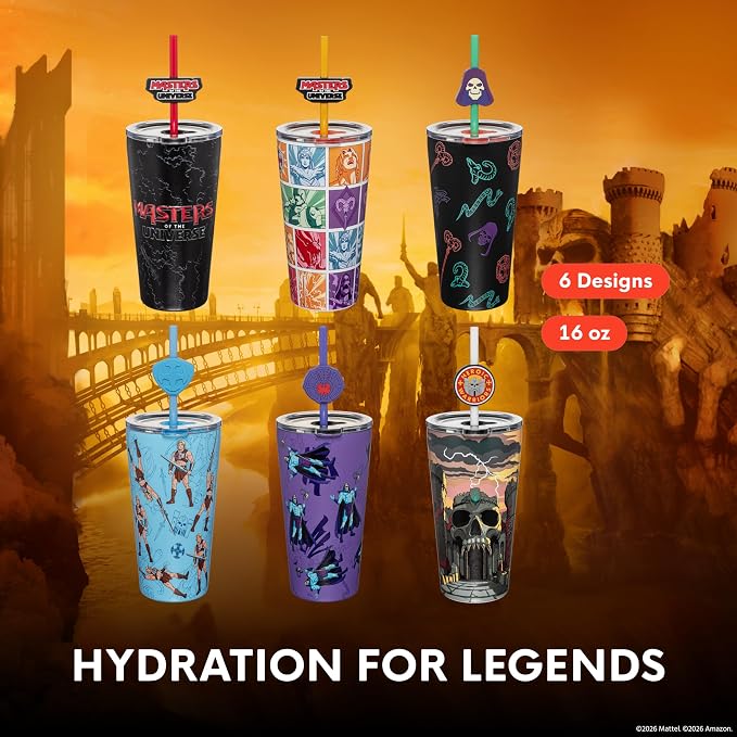 Dragon Glassware x Masters of the Universe (MOTU) Blind Box Tumbler, 16 oz | Vacuum Insulated Stainless Steel Tumbler with Straw & Lid; With Straw Topper; Official Masters of the Universe 2026 Movie Cup