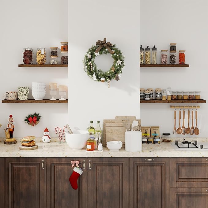Floating Shelves for Wall, 48 Inch Floating Shelves for Home Decor, Wall Mounted Rustic Wood Shelves, Bathroom, Hanging Deep Shelf for Bedroom, Living Room, Kitchen (Rustic Brown, Set of 2)