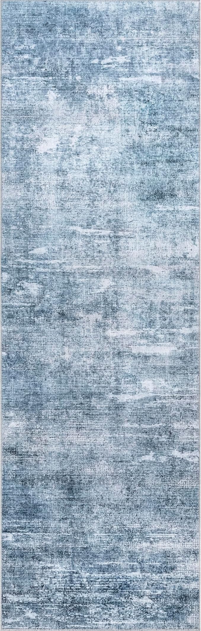 nuLOOM Katia Modern Abstract Machine Washable Ultra Thin Runner Rug, 2' 6" x 8', Blue