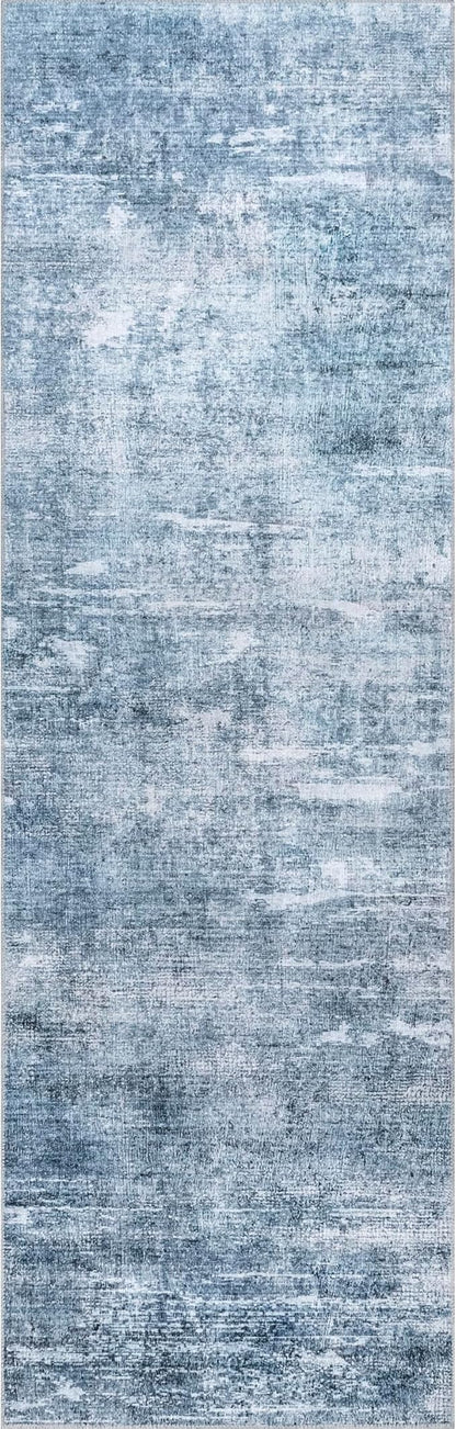 nuLOOM Katia Modern Abstract Machine Washable Ultra Thin Runner Rug, 2' 6" x 8', Blue
