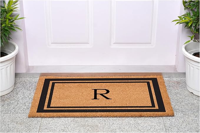 Calloway Mills 152961830R Black Border 18" x 30" Monogram Doormat, (Letter R)