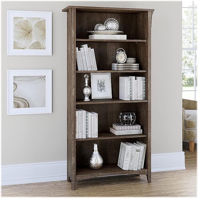 Bush Furniture Salinas Tall 5 Shelf Bookcase in Ash Brown