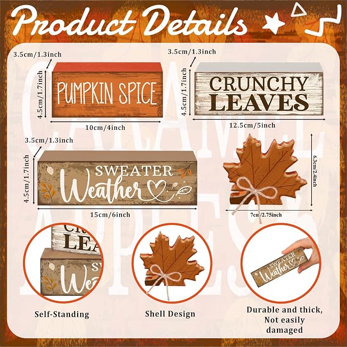 Moucuny 4 Pcs Fall Decor Wooden Maple Leaf Decoration Thanksgiving Tiered Tray Decor Rustic Wooden Maple Leaf Block Sign Thanksgiving Table Centerpiece Farmhouse for Autumn Harvest Party Kitchen Home