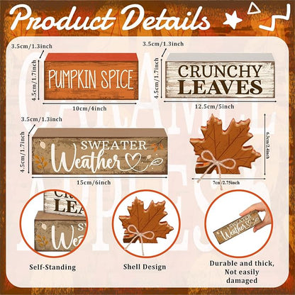 Moucuny 4 Pcs Fall Decor Wooden Maple Leaf Decoration Thanksgiving Tiered Tray Decor Rustic Wooden Maple Leaf Block Sign Thanksgiving Table Centerpiece Farmhouse for Autumn Harvest Party Kitchen Home