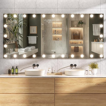 Hasipu LED Bathroom Mirror with Lights, 71" x 32" Hollywood Wall-Mounted Bathroom Mirror with 28 Dimmable Bulbs, 3 Colors Modes, Touch Control, Anti-Fog, Memory Function, Shatter-Proof, ETL Listed