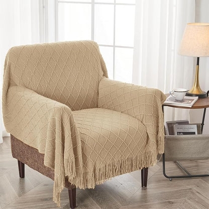inhand Knitted Throw Blanket for Couch and Bed, Soft Living Room Home Decor Knitted Blanket with Tassel, Outdoor Lightweight Breathable Summer Blanket, Farmhouse Warm Woven Decorative, 50"x60"