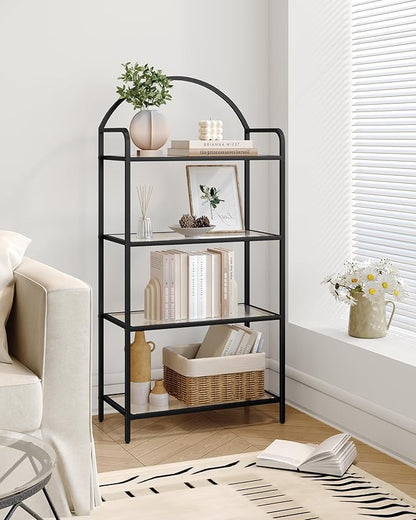Bookcase Bookshelf, Tempered Glass Bookshelves, Slim Shelving Unit for Bedroom, Bathroom, Home Office, Steel Frame, 4 Tier Black BC21499B