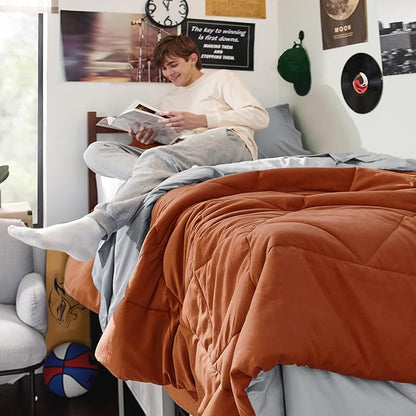 Bedsure Burnt Orange Twin XL Comforter Set - 5 Pieces Reversible Twin XL Bed in a Bag Twin XL Bed Set with Comforters, Sheets, Pillowcase & Sham, Twin XL Bedding Sets
