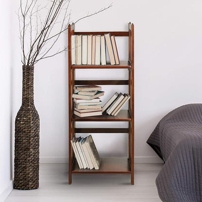 Casual Home 3 Shelf Folding Bookcase, 27.5" Wide, Espresso 3-Shelf Folding Bookcase (14" Wide)-Walnut