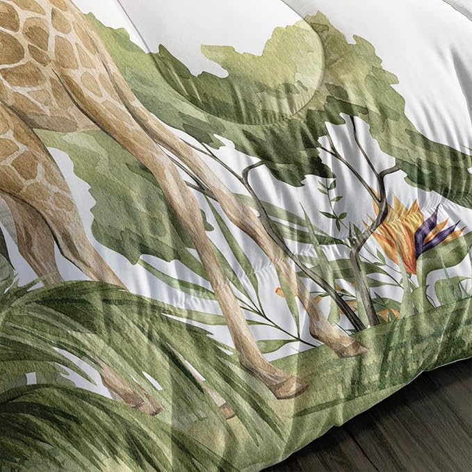Elephant Giraffe Monkeys Comforter Full Size,Wild Animals Kids Comforter Set,3Pcs Bedding Set Printed Comforter with 2 Pillowcases,Down Alternative,Soft and Lightweight,for All Seasons