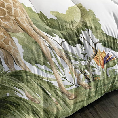 Elephant Giraffe Monkeys Comforter Full Size,Wild Animals Kids Comforter Set,3Pcs Bedding Set Printed Comforter with 2 Pillowcases,Down Alternative,Soft and Lightweight,for All Seasons