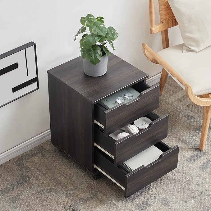 Farini 3-Drawer Vertical Filing Cabinet Rolling Wood Mobile File Cabinets Under Desk for Home Office with Casters (Dark Walnut, Fully Assembled)