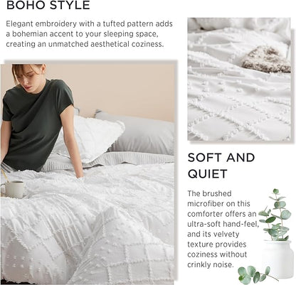 Bedsure Twin XL Comforter Set - White Twin Extra Long Comforter Set for College, Shabby Chic Dorm Bedding Set, 2 Pieces Boho Farmhouse Bed Set, includes 1 Pillow Sham