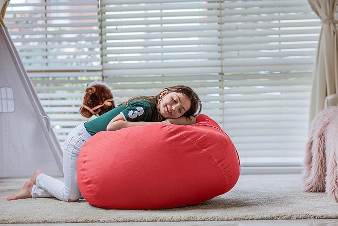 Wekapo Stuffed Animal Storage Bean Bag Chair Cover for Kids | Stuffable Zipper Beanbag for Organizing Children Plush Toys Large Premium Cotton Canvas (Solid Red, X-Large)