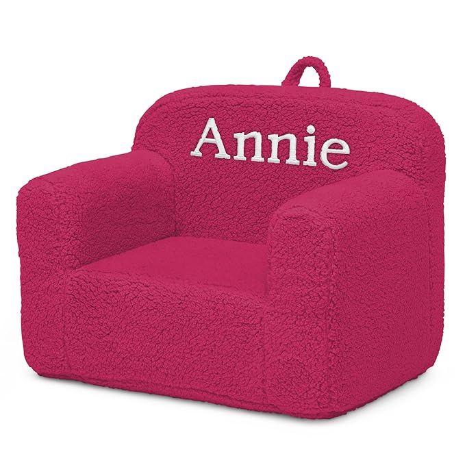 Delta Children Personalized Sherpa Cozee Chair - Customize with Name – Foam Kids Chair for Ages 18 Months and Up, Hot Pink