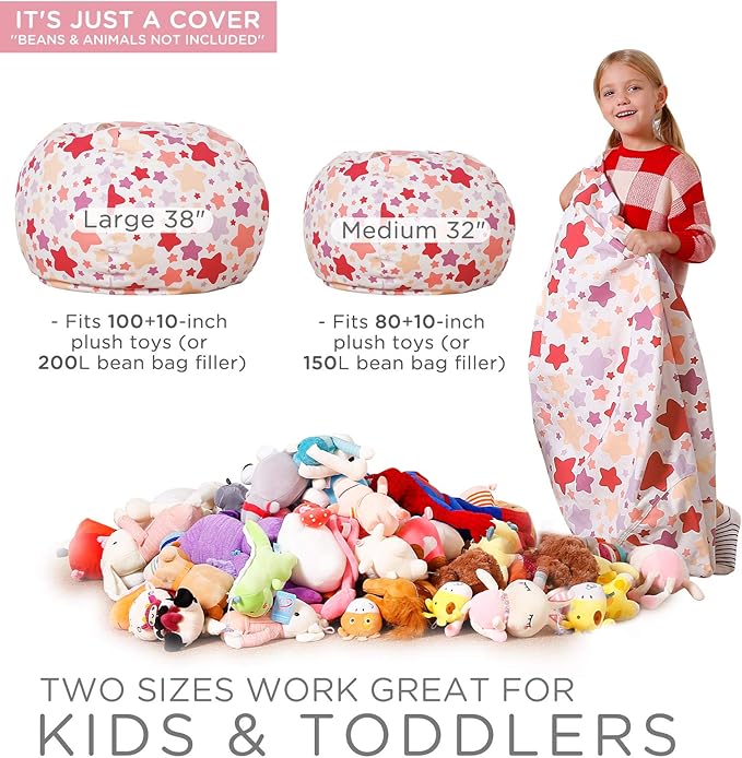Aubliss Stuffed Animal Bean Bag Storage Chair, Beanbag Covers Only for Organizing Plush Toys, Turns into Bean Bag Seat for Kids When Filled, Large 38"-Canvas Pattern Sparkling Star