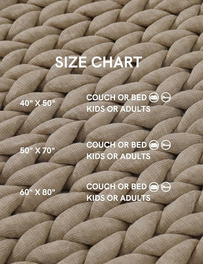 YnM Chunky Throw Blanket, Medium-Weight, Hand Knitted, Skin Friendly, Ventilated and Breathable, Machine Washable, Home Décor Piece for Couch, Sofa and Bed (Beige, 50x70 Inch)