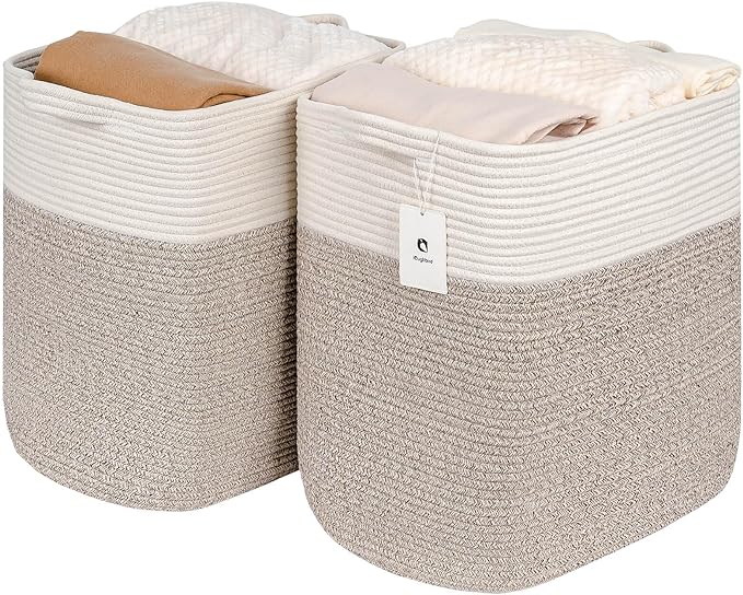 Extra Large Tall Basket Folding Bamboo Rectangle Handle Bins With Handle, Bathroom Dirty Clothes Basket, Bedroom, Toy, Pillows, Closet Organizer White Brown Collapsible Laundry Baskets