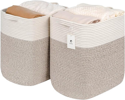 Extra Large Tall Basket Folding Bamboo Rectangle Handle Bins With Handle, Bathroom Dirty Clothes Basket, Bedroom, Toy, Pillows, Closet Organizer White Brown Collapsible Laundry Baskets
