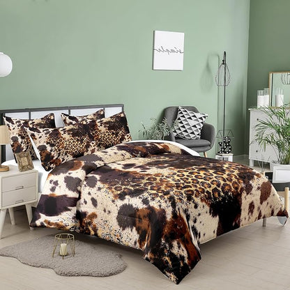 Tailor Shop Cow Print Comforter Sets for Boys Kids Teens,Leopard Comforter Set King Size Cow Print Bedding Sets,Leopard Print Comforter with 1 Comforter 2 Pillowcase…