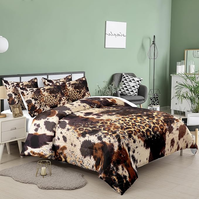 Tailor Shop Cow Print Comforter Sets for Boys Kids Teens,Leopard Comforter Set Queen Size Cow Print Bedding Sets,Leopard Print Comforter with 1 Comforter 2 Pillowcase…