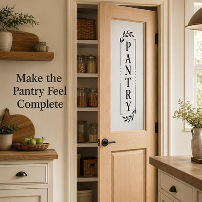 Pantry Door Lettering Vinyl Decal: Black 7 x 26 Inch Vertical Design | Tall PANTRY Lettering Adds A Distinct Farmhouse Accent To Smooth Light-Colored Doors