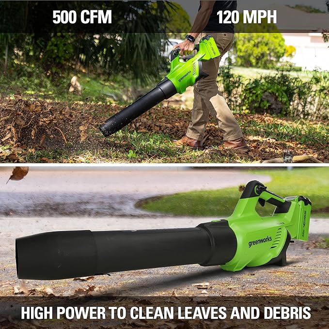 Greenworks 40V (120 MPH / 500 CFM / 75+ Compatible Tools) Cordless Axial Leaf Blower, Tool Only