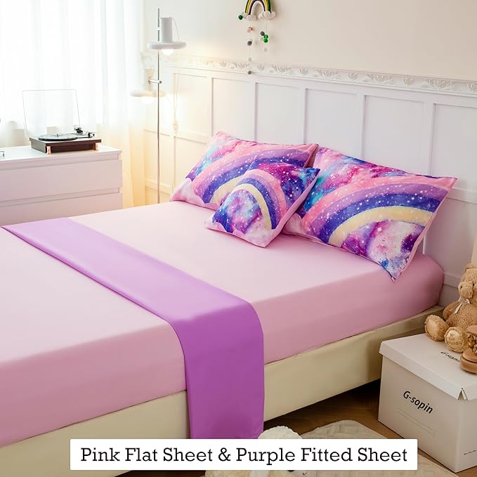 6Pcs Queen Size Comforter Set for Girls Teens, 3D Pastle Rainbow Nebula Comforter Bedding Set, Tie Dye Pink Comforter Soft Lightweight Bed in A Bag with Sheets Comforter and Pillowcases
