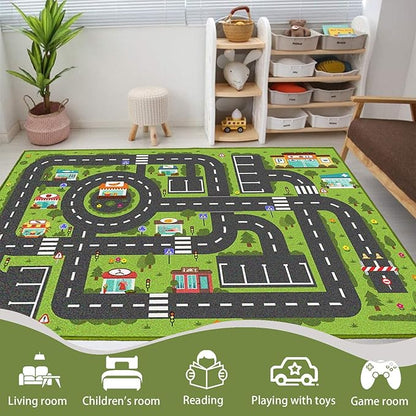 Car Rug Play Mat, Road Rug Carpet for Kids, City Life Educational Road Traffic Carpet for Ages 3-12 Years Old(100×180cm/39×71inch)