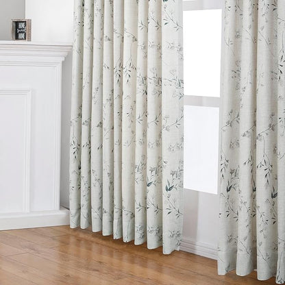 Pinch Pleated Floral Linen Curtains, 100 Inch Wide by 84 Inch Long Printed Curtains for Privacy Light Filtering, Suitable for Living Rooms and Sunrooms.2 Panels