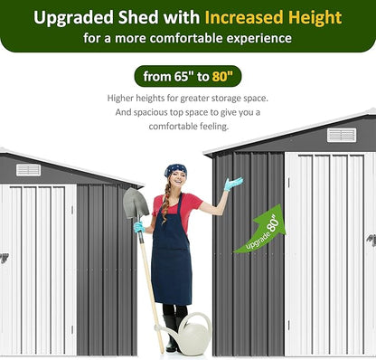 10x12 FT Outdoor Storage Shed, Metal Garden Tool Shed with Updated Frame Structure and Lockable Doors, Ideal for Backyard Garden Patio Lawn, Grey