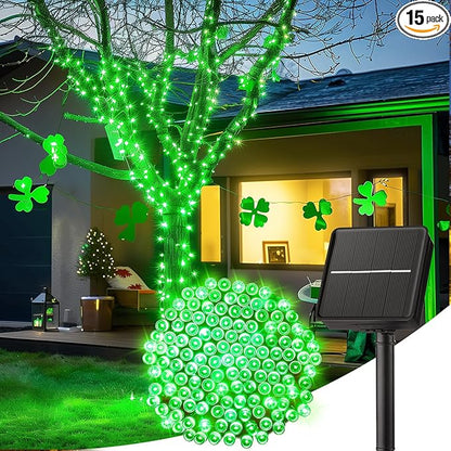 Minetom Solar String Lights Outdoor - 2 Pack Total 80FT 200 LED String Lights Solar Powered with 8 Lighting Mode,String Lights for St Patrick Decoration,Waterproof Solar Lights for Outside Tree, Green