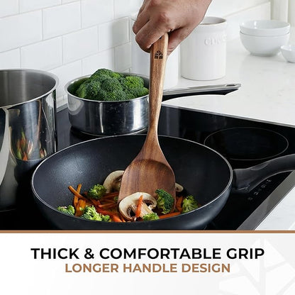 Wooden Spoons for Cooking – 6 Pcs Premium Teak Wooden Utensil Set | Durable, Nonstick Safe, Heat Resistant & Easy to Clean with Ergonomic Handles
