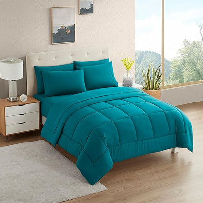 Dorm Room Essentials College Bedding Comforter Set 5 Piece Twin XL Size Bed in a Bag for College Students Boys and Girls, Twin XL, Teal